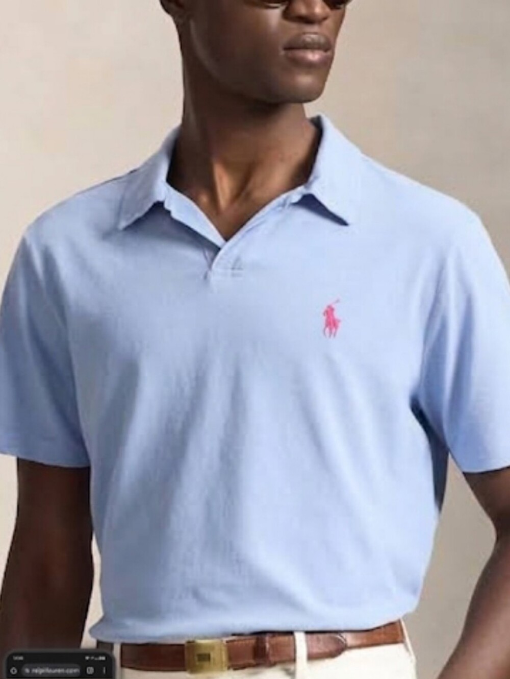 Polo by Ralph Lauren Men’s Light Blue Piqué Polo Shirt Pink Pony (Size XL)